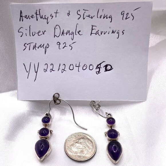 YYx Amethyst & Sterling 925 Silver Dangle Earrings - Picture 9 of 10